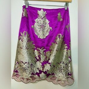 Embroidered Magenta & Gold Skirt – Size XS